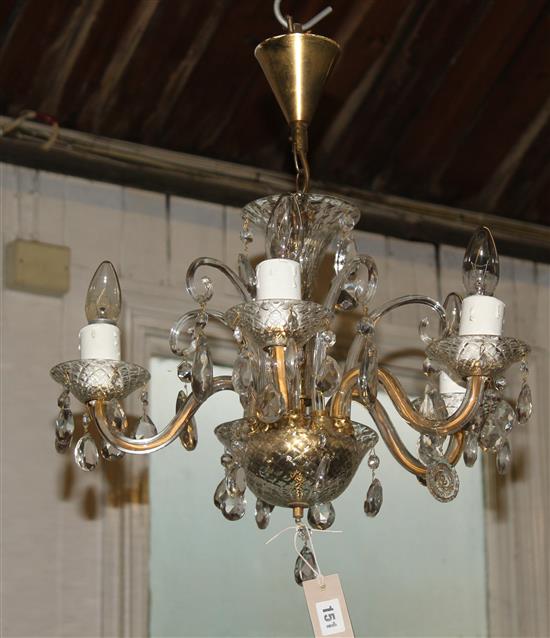 Pair of five branch cut crystal ceiling chandeliers
